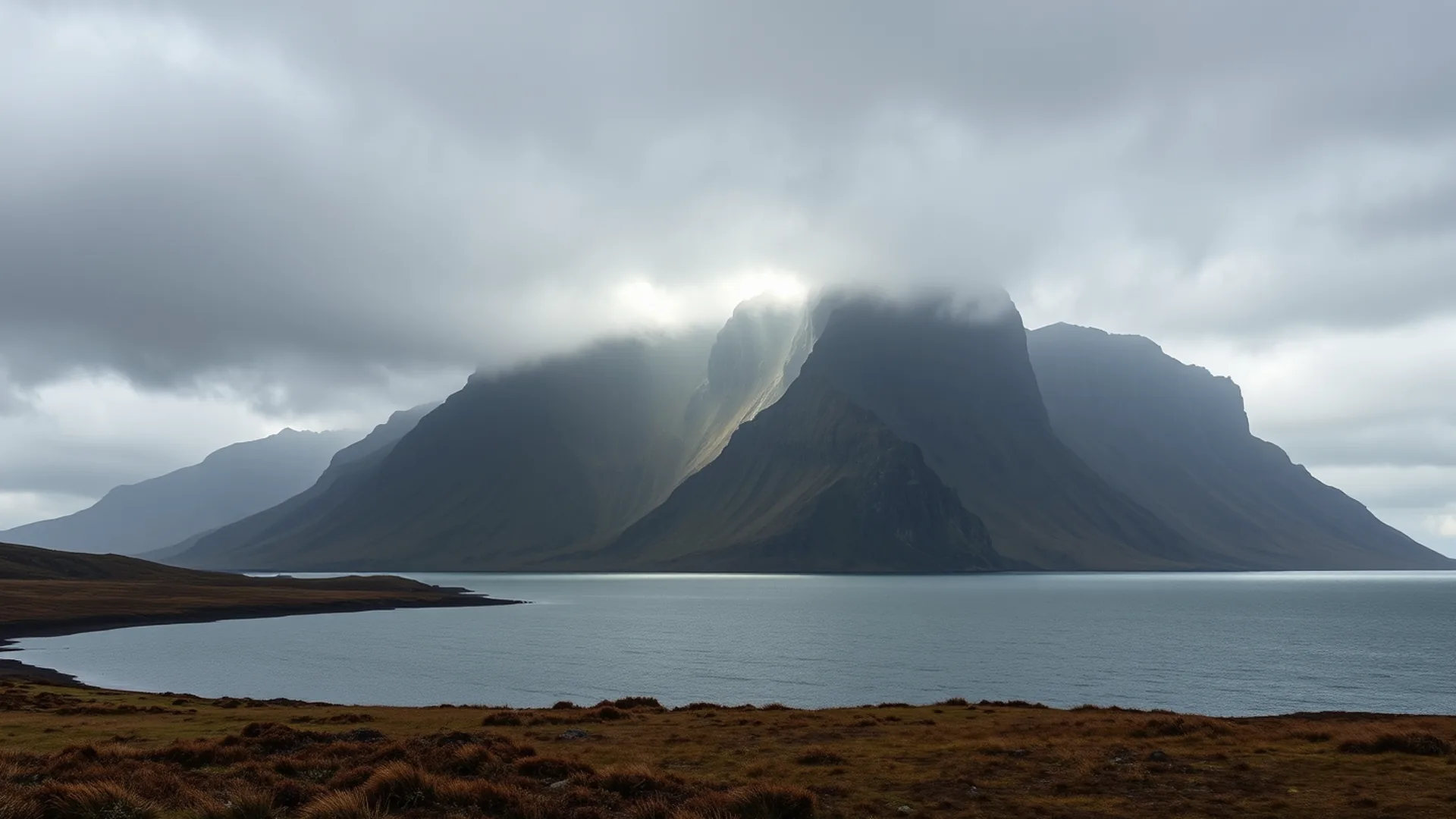 Isle of Skye landscape — the weather decides what a tour day looks like The Isle of Skye: dark wet rock and ochre hill grass under a moving Highland sky